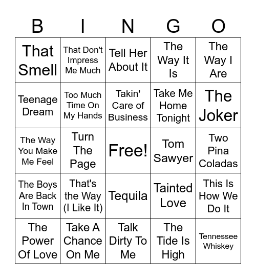 Songs that start with T Bingo Card