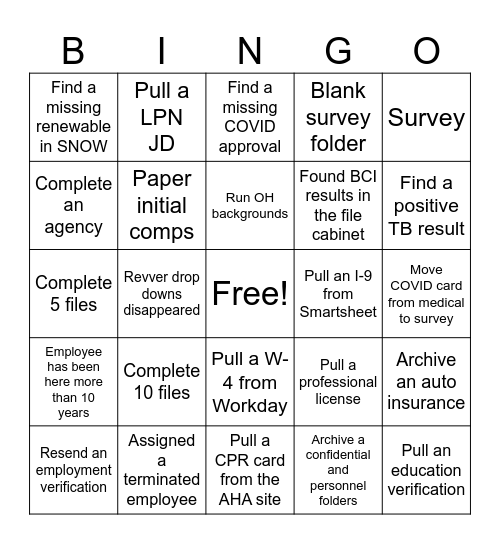 File Audit Bingo Card