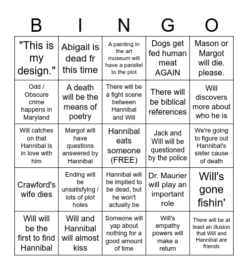 HANNIBAL SEASON 3 Bingo Card