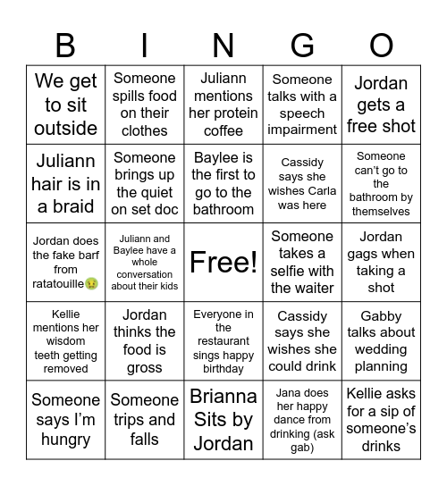 Jorgi 21 Bingo Card