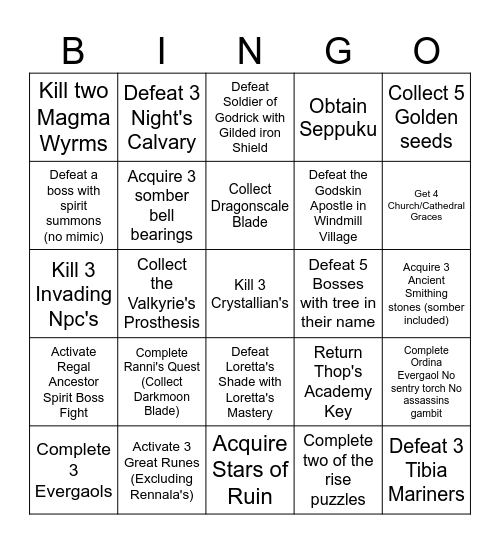 Elden Ring bingo djd Bingo Card