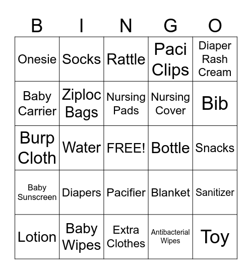 Diaper Bag Bingo Card