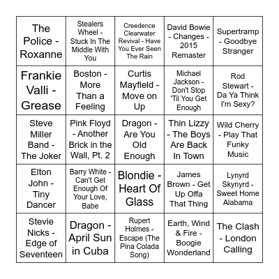 Living in the 70's Bingo Card