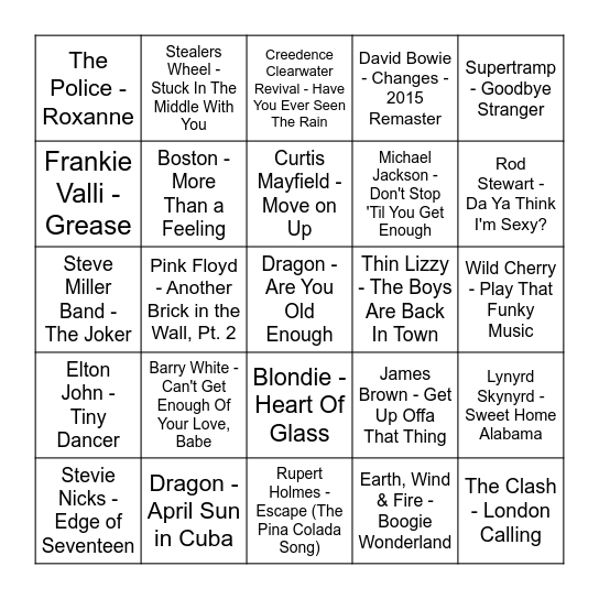 Living in the 70's Bingo Card