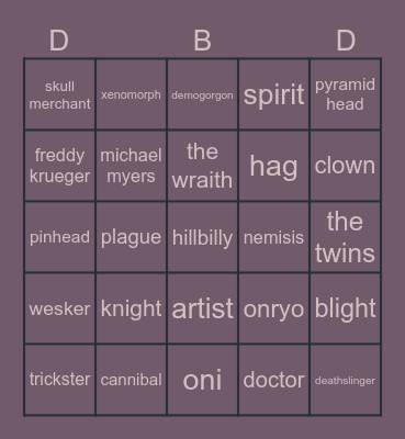 DBD [Killer Taming] Bingo Card
