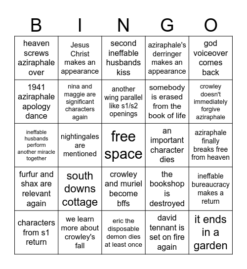 good omens season 3 bingo Card