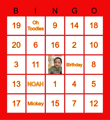 Noah's 1st Birthday Bingo Card