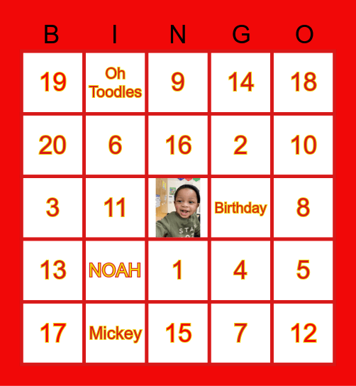 Noah's 1st Birthday Bingo Card