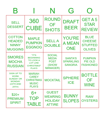 HOLIDAY SERVER BINGO Card