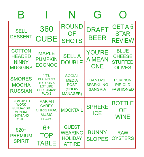 HOLIDAY SERVER BINGO Card