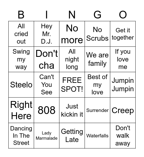 R&B GIRL GROUPS Bingo Card