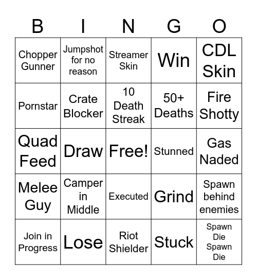 Shipment Bingo Card