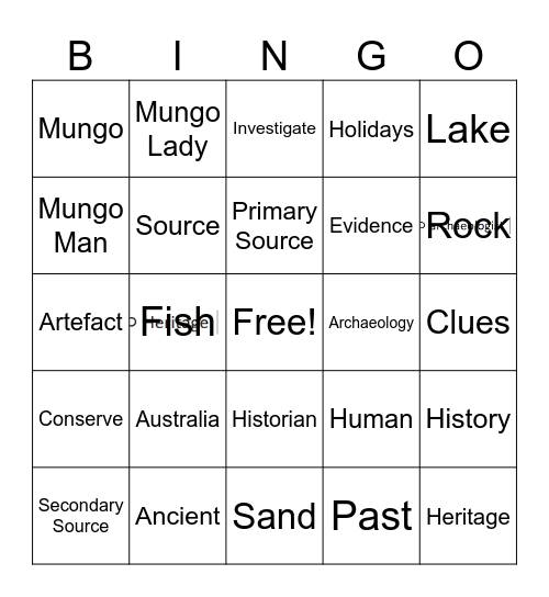 Ancient Australia Bingo Card
