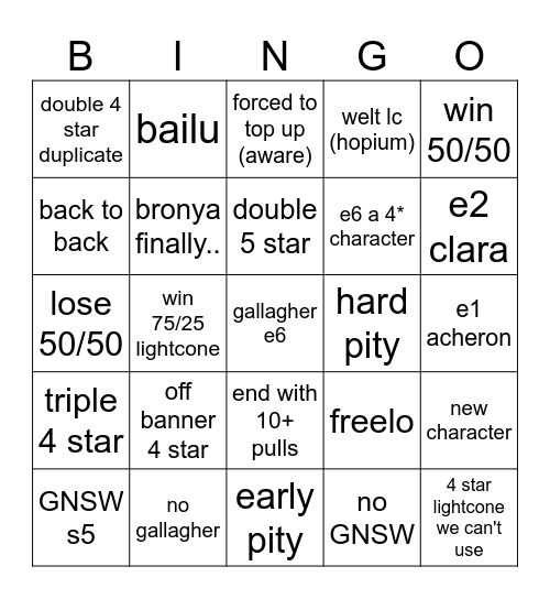 ACHERON PULLS BINGO Card