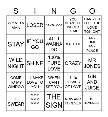 905 POP HITS 1994 Bingo Card