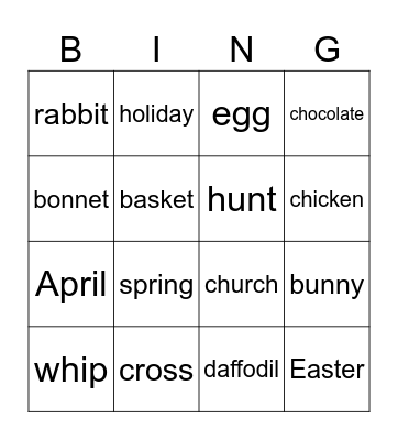 EASTER Bingo Card