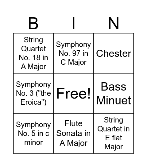 MUSI 2090 Bingo Card