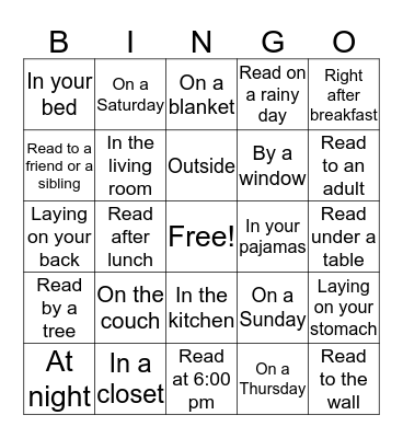 Summer  Reading Bingo Card