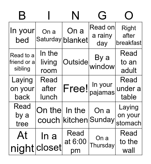 Summer  Reading Bingo Card