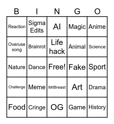 Flash4U's youtube shorts bingo! Bingo Card