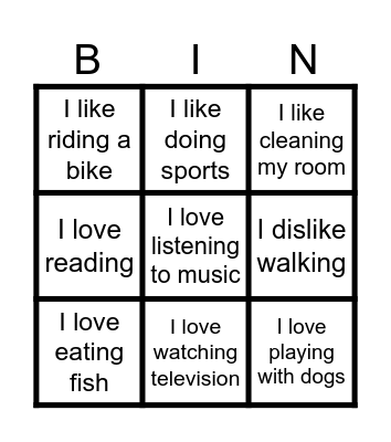 Likes and dislikes Bingo Card