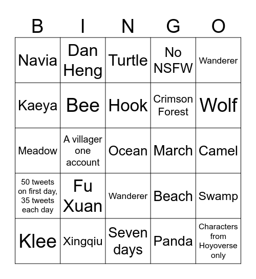 Untitled Bingo Card