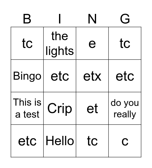 Untitled Bingo Card