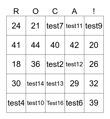 RocaQuinto Musical Bingo Card