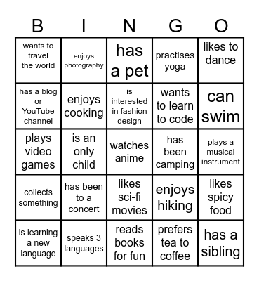Getting to Know You BINGO Card