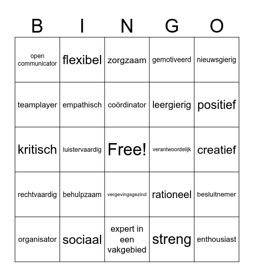 Wat zijn de kenmerken van een leerkracht? Bingo Card