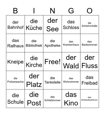 Places In Town Bingo Card