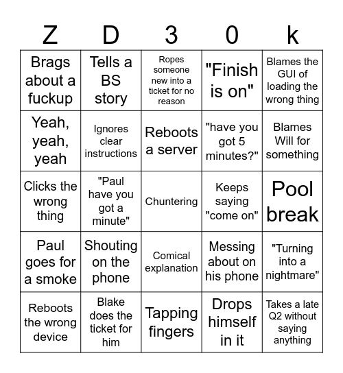 Chump Bingo Card