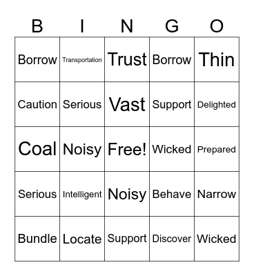 Vocabulary Review Bingo Card