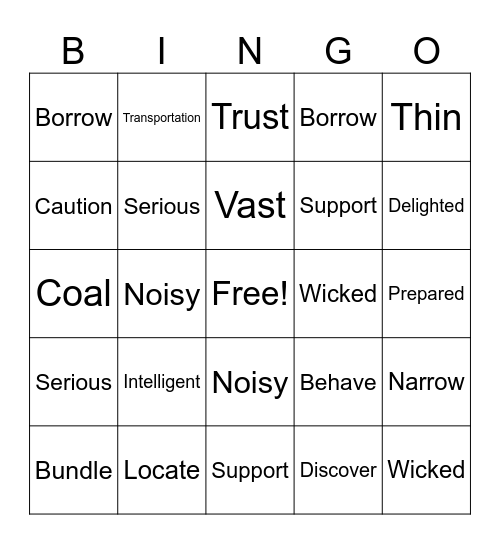 Vocabulary Review Bingo Card