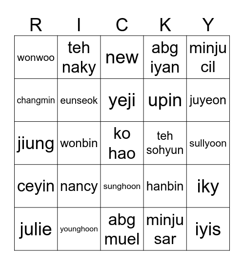 punya iky yaah Bingo Card