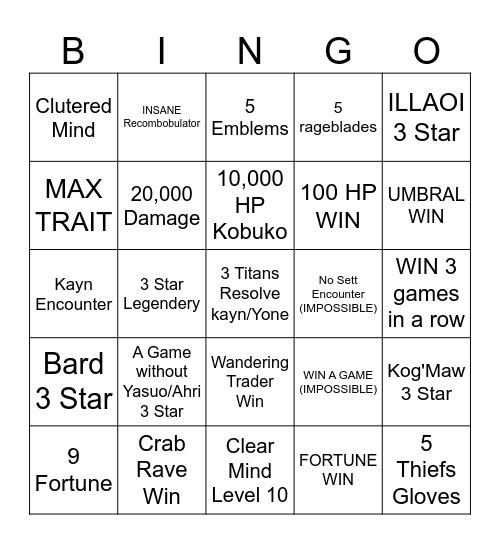 TFT DOUBLE UP IMPOSSIBLE EDITION Bingo Card