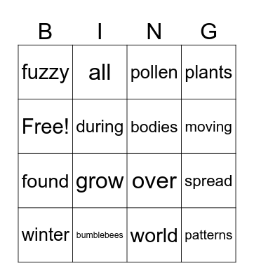 Bumblebees Bingo Card