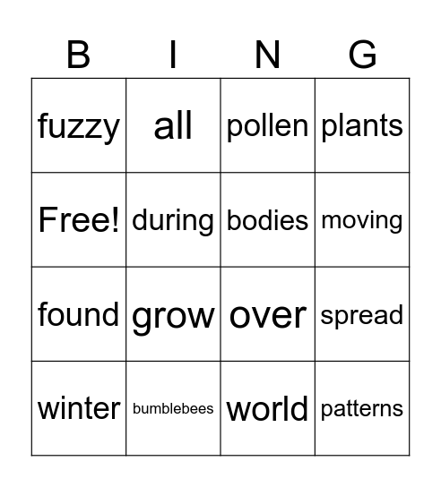 Bumblebees Bingo Card