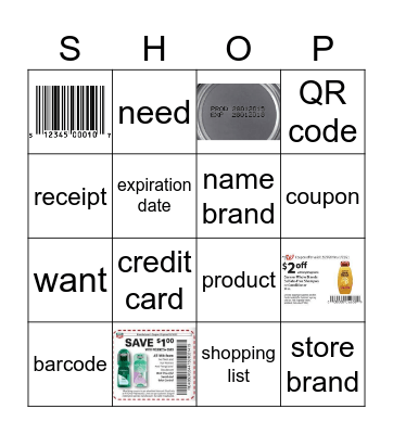 Grocery Shopping Bingo Card