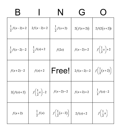 Transformations Bingo Card