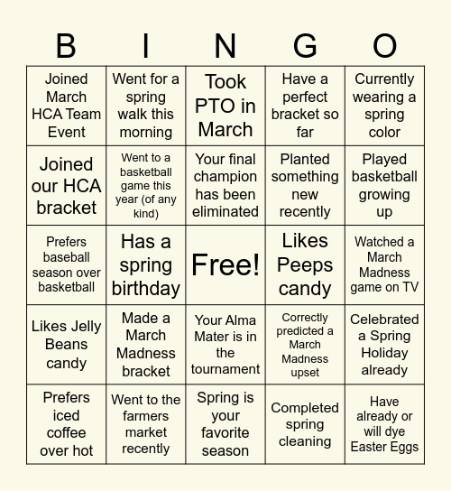 March Madness & Spring Bingo Card