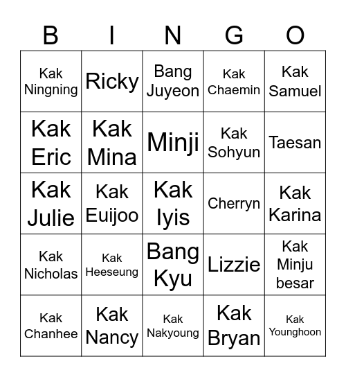 Mincil! :] Bingo Card