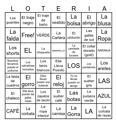 La Ropa Bingo Card