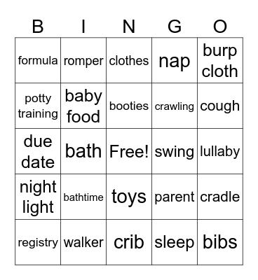 Babyshower Bingo Card