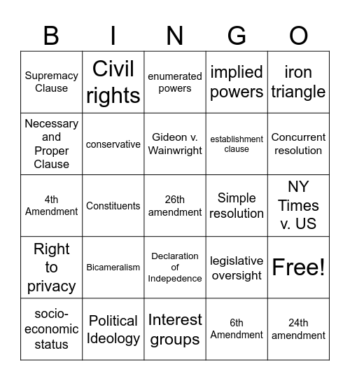 AP Government Bingo Card