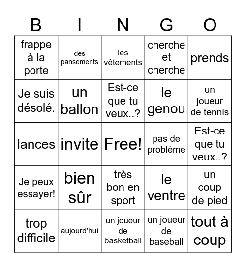 Salut mon ami! Bingo Card