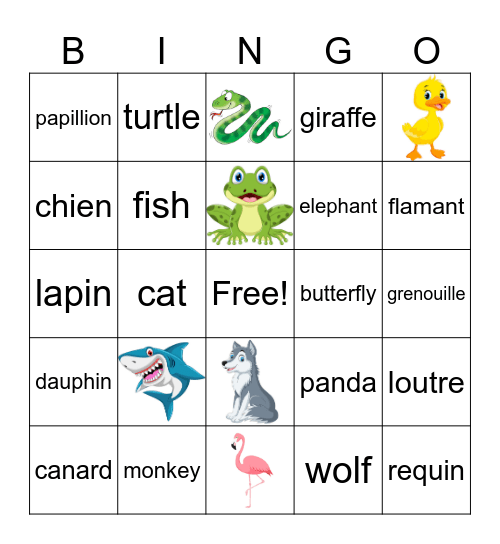 French Animals Bingo Card