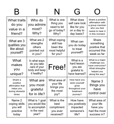 Self Care Bingo Card