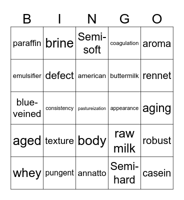 Cheese Bingo Card