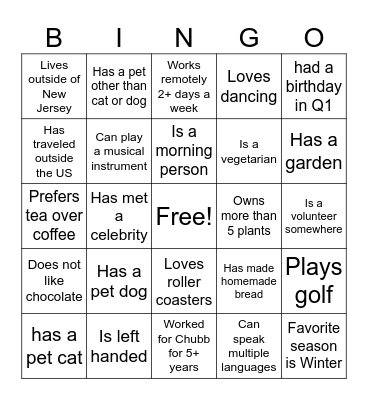 Networking Bingo Card